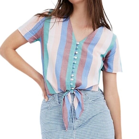 Madewell Novel Tie-Front Button Top in Flagstaff Stripe - Picture 12 of 13